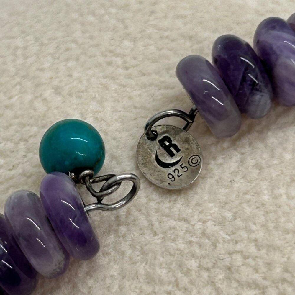 Vintage Carolyn Pollack Sterling Silver Multi Gemstone Memory Wire Bracelet 90s - Picture 6 of 13